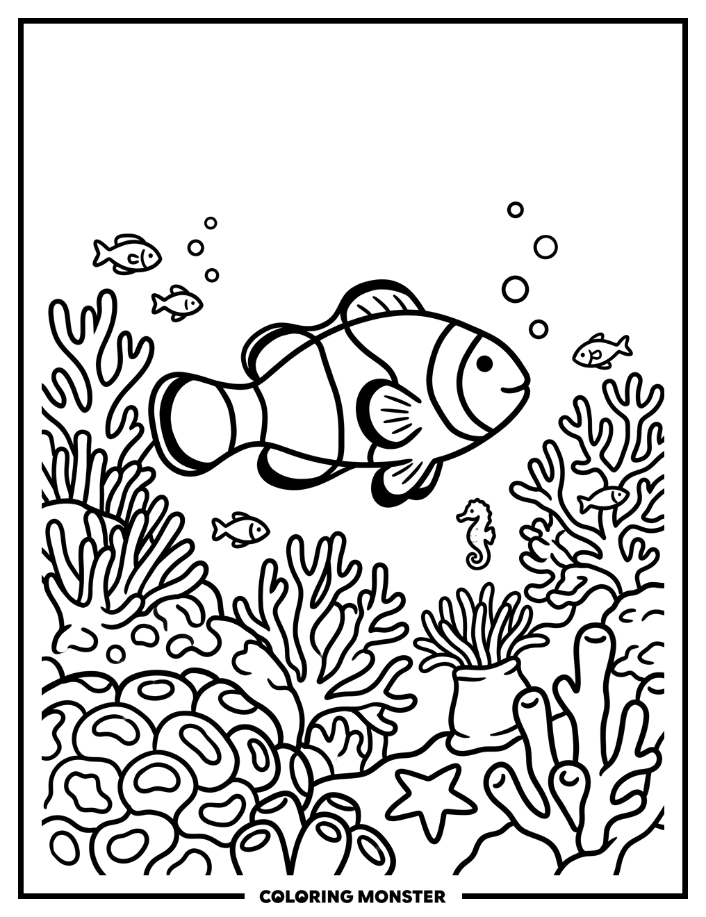 Clownfish in Coral Reef Coloring Page
