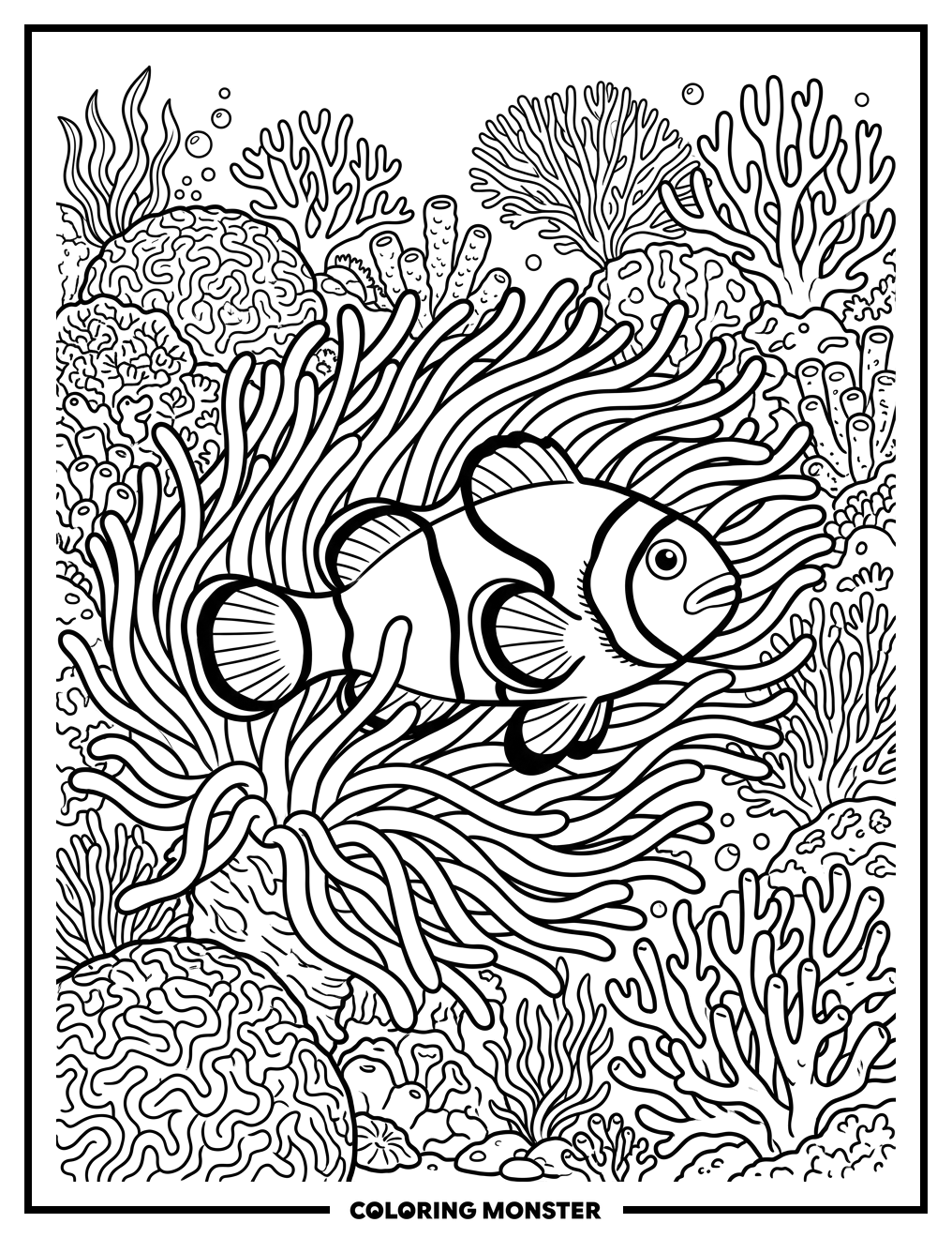 Clownfish in Coral Reef Coloring Page