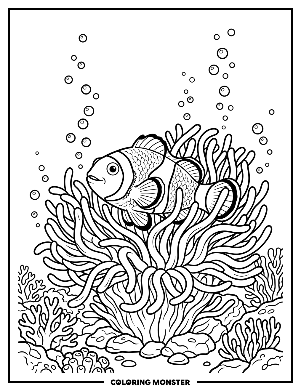 Clownfish in Sea Anemone Coloring Page