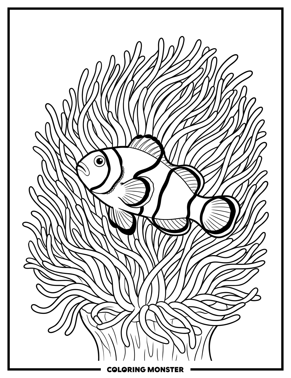 Clownfish in Sea Anemone Coloring Page