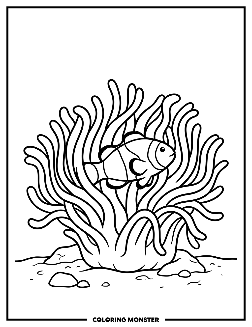 Clownfish in Sea Anemone Coloring Page
