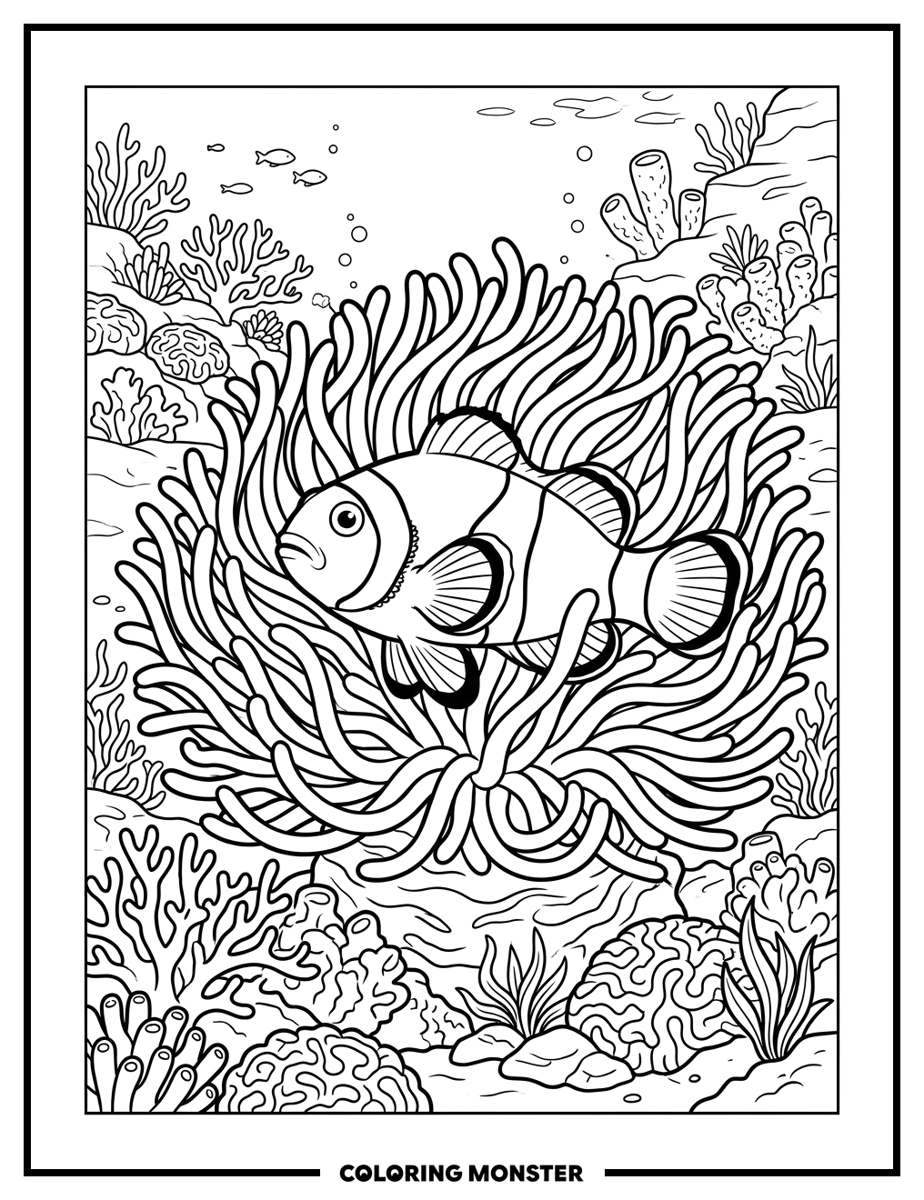 Clownfish in Sea Anemone Coloring Page