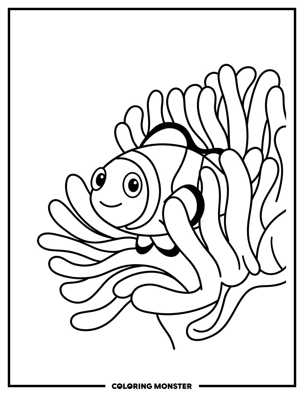 Clownfish Peeking from Anemone Coloring Page