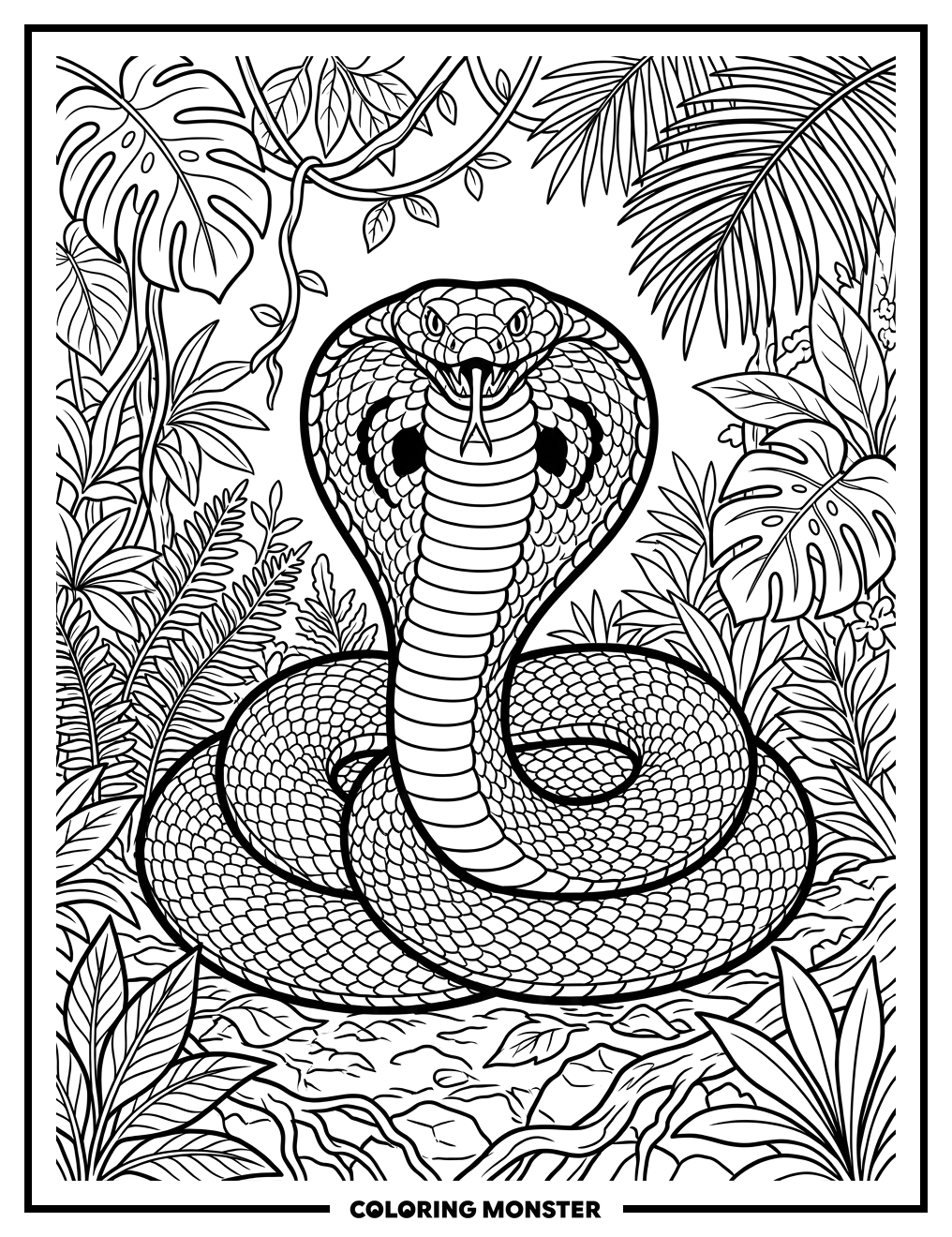 Cobra in Jungle Foliage Coloring Page