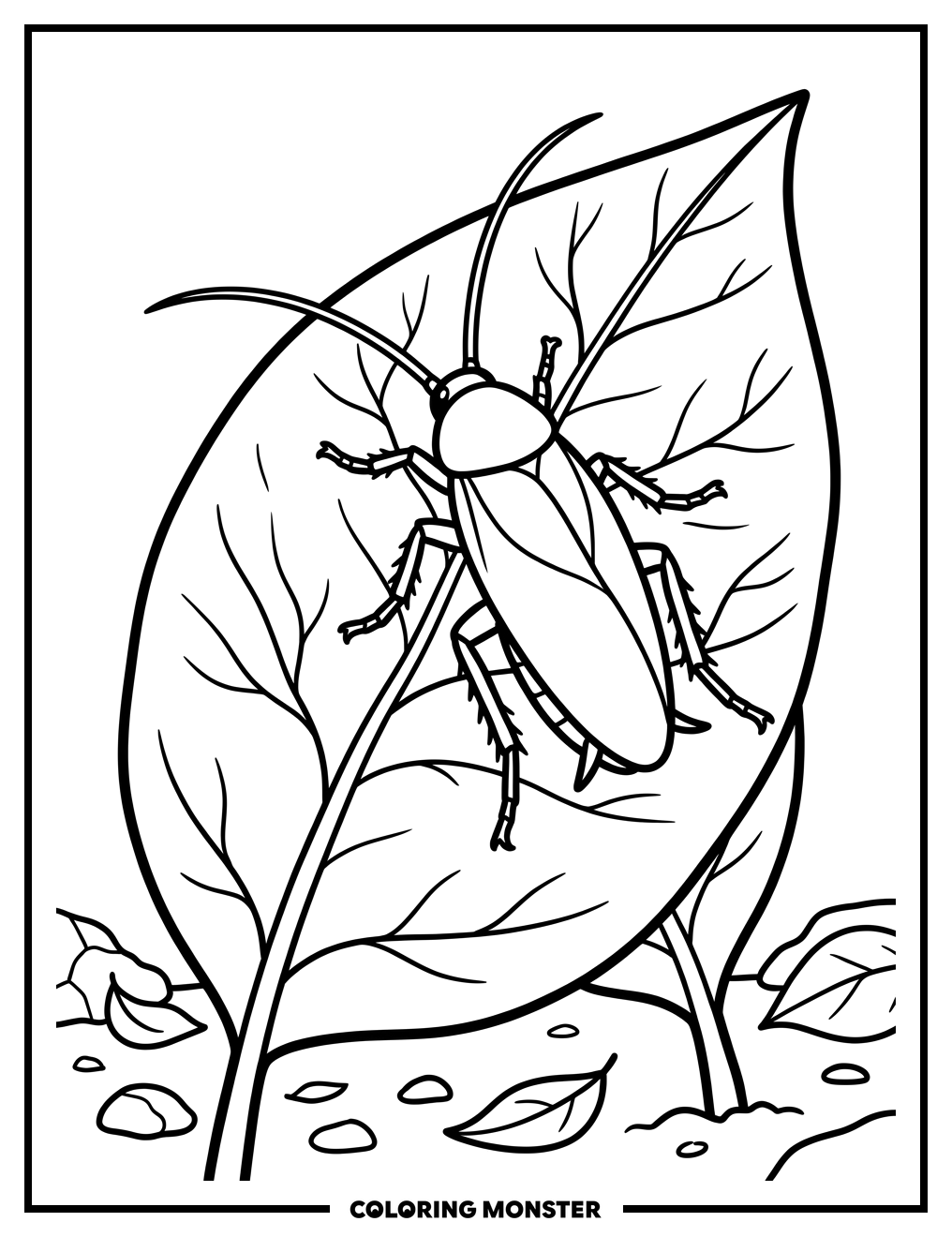 Cockroach on a Leaf Coloring Page