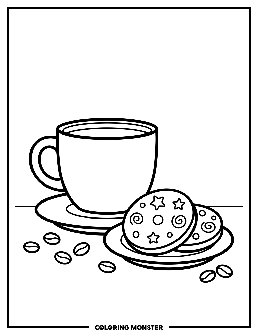 Coffee Cup and Cookies Coloring Page