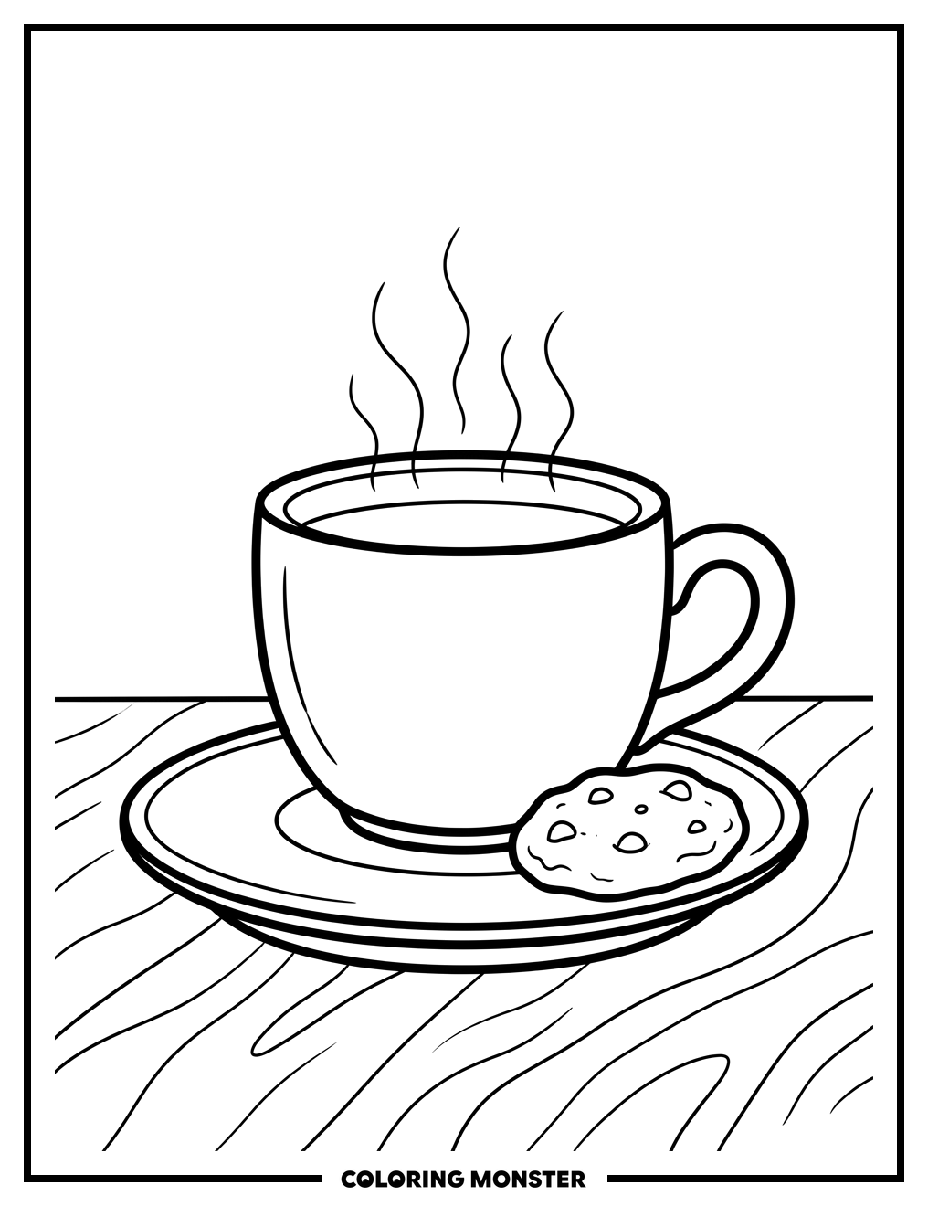 Coffee Cup, Saucer, and Cookie Coloring Page