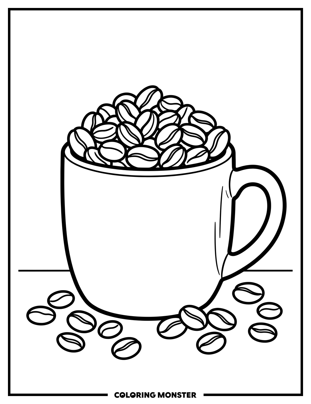 Coffee Mug Overflowing With Beans Coloring Page