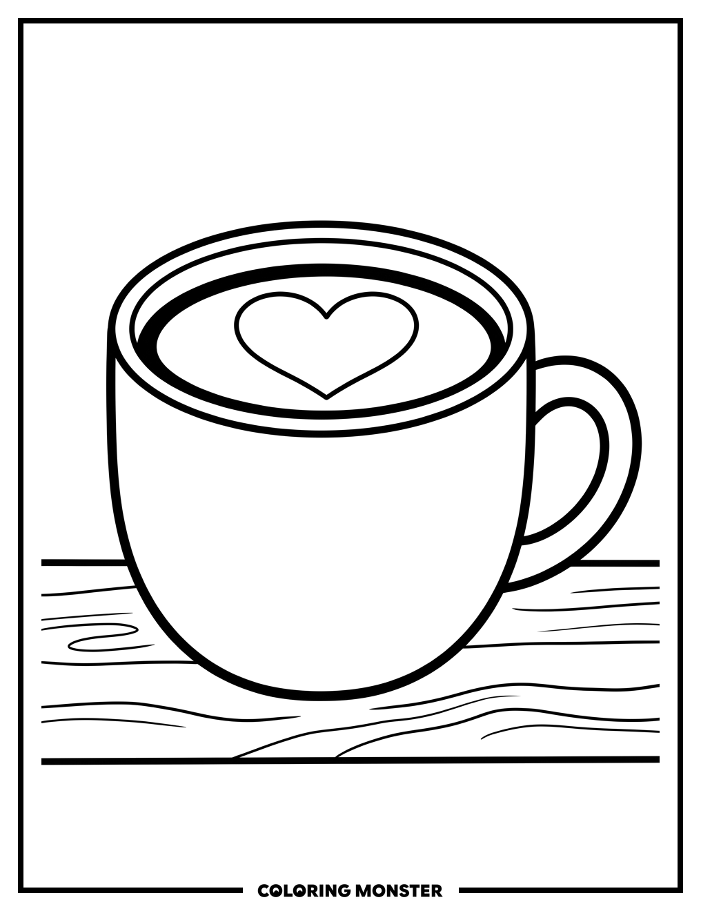 Coffee Mug with Heart Foam Coloring Page