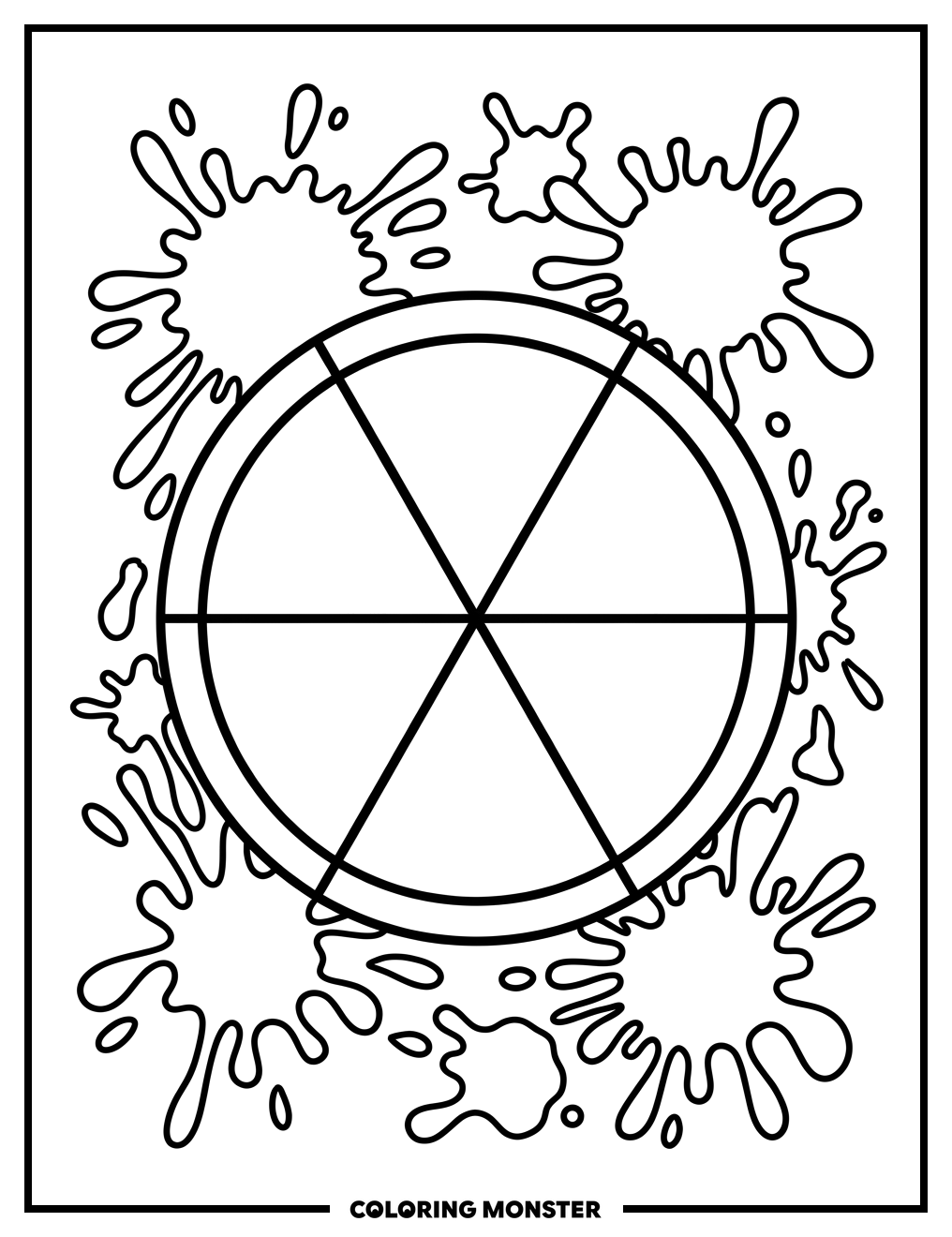 Color Wheel with Paint Splatters Coloring Page