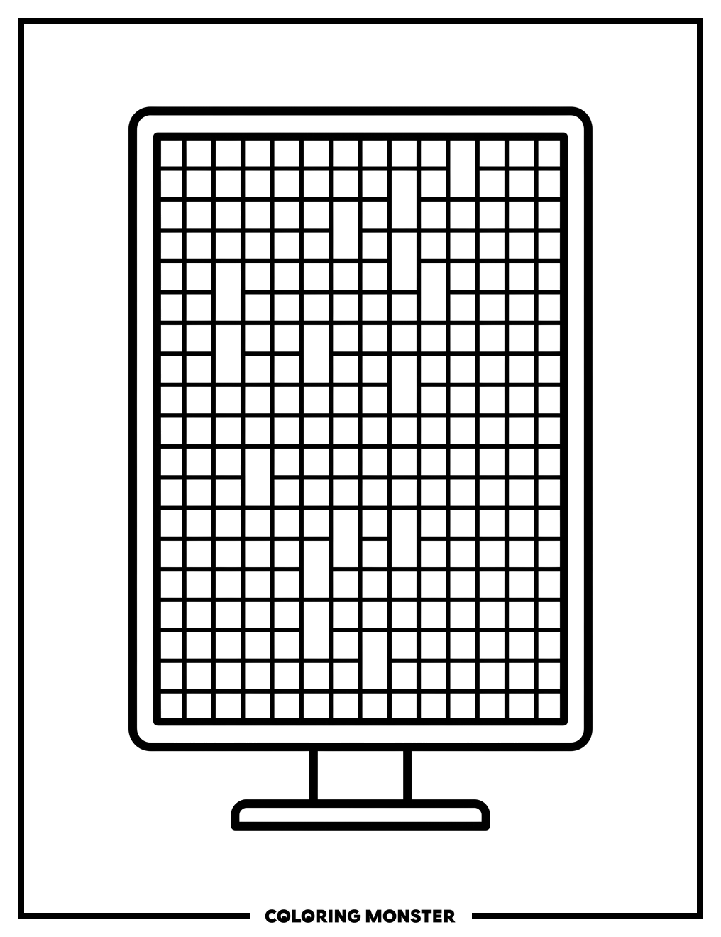 Colorful Pixel Grid Monitor Coloring Page