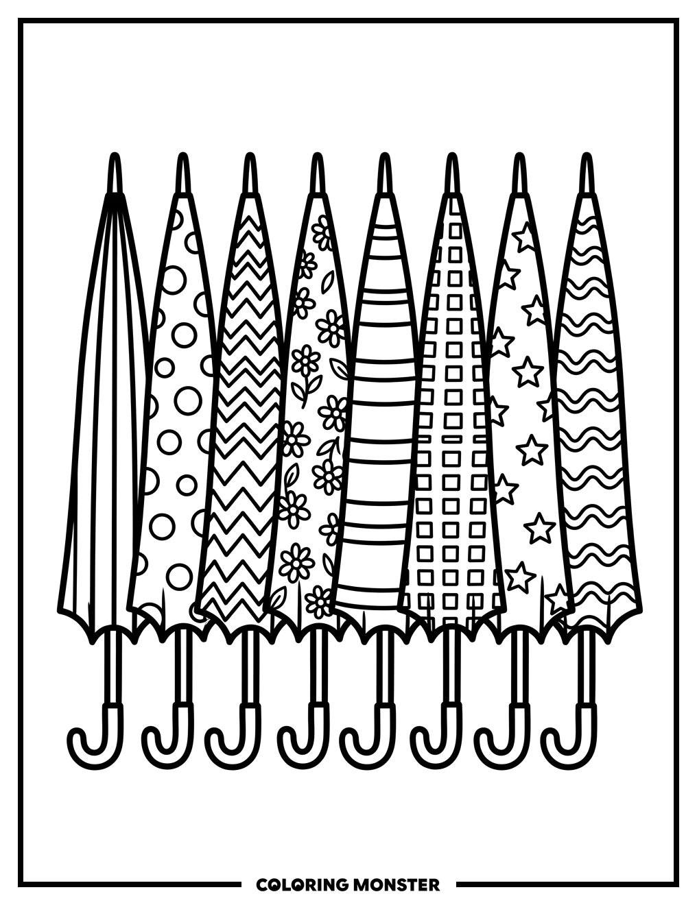 Colorful Umbrella Line Coloring Page