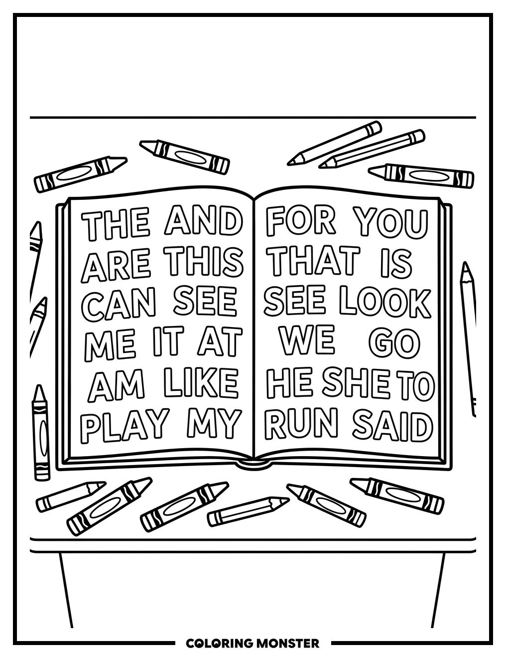 Coloring Book With Sight Words Coloring Page