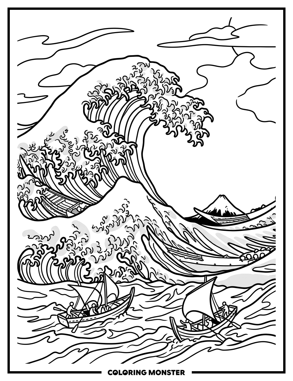 Colossal Wave with Mount Fuji Coloring Page