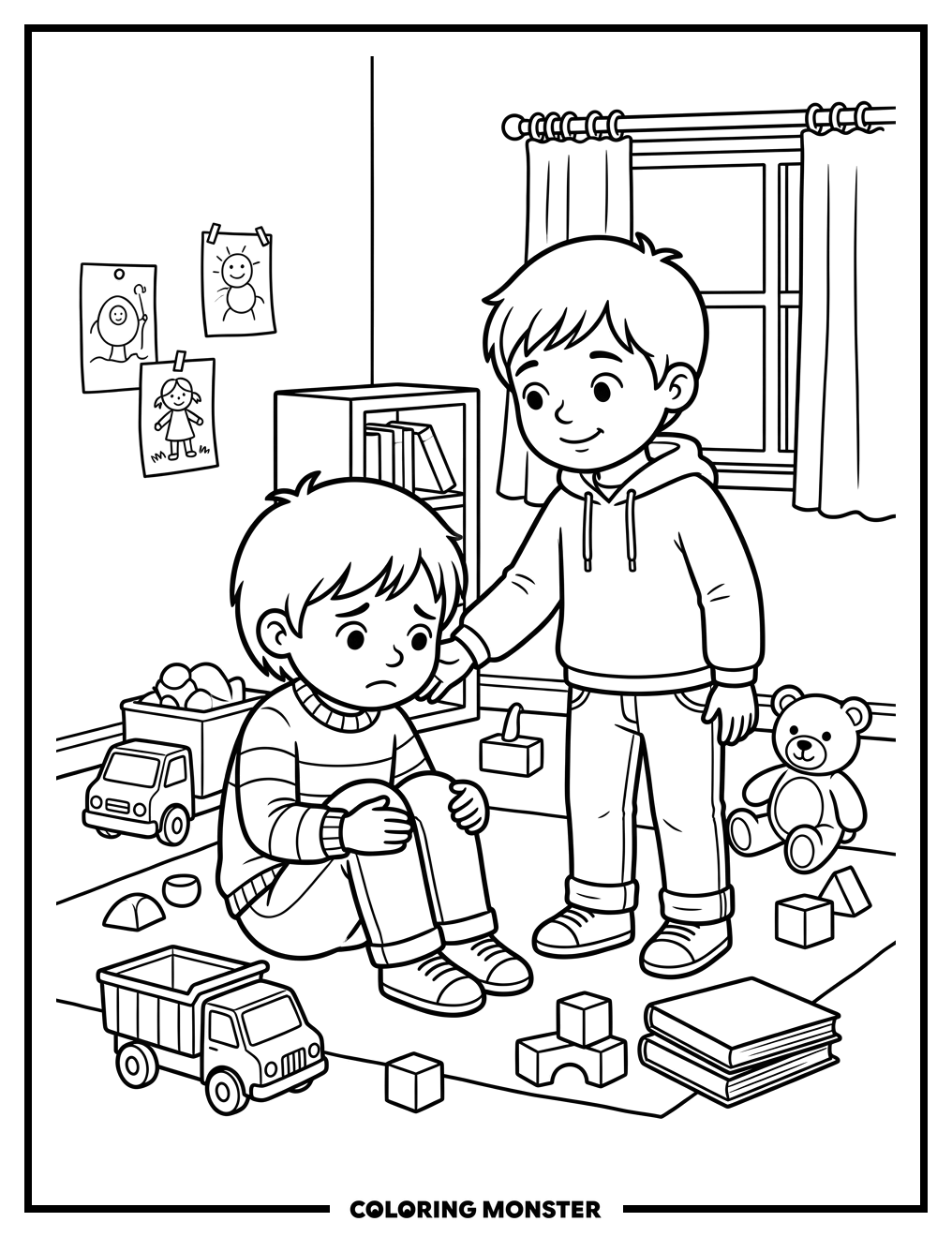 Comforting A Sad Friend Coloring Page