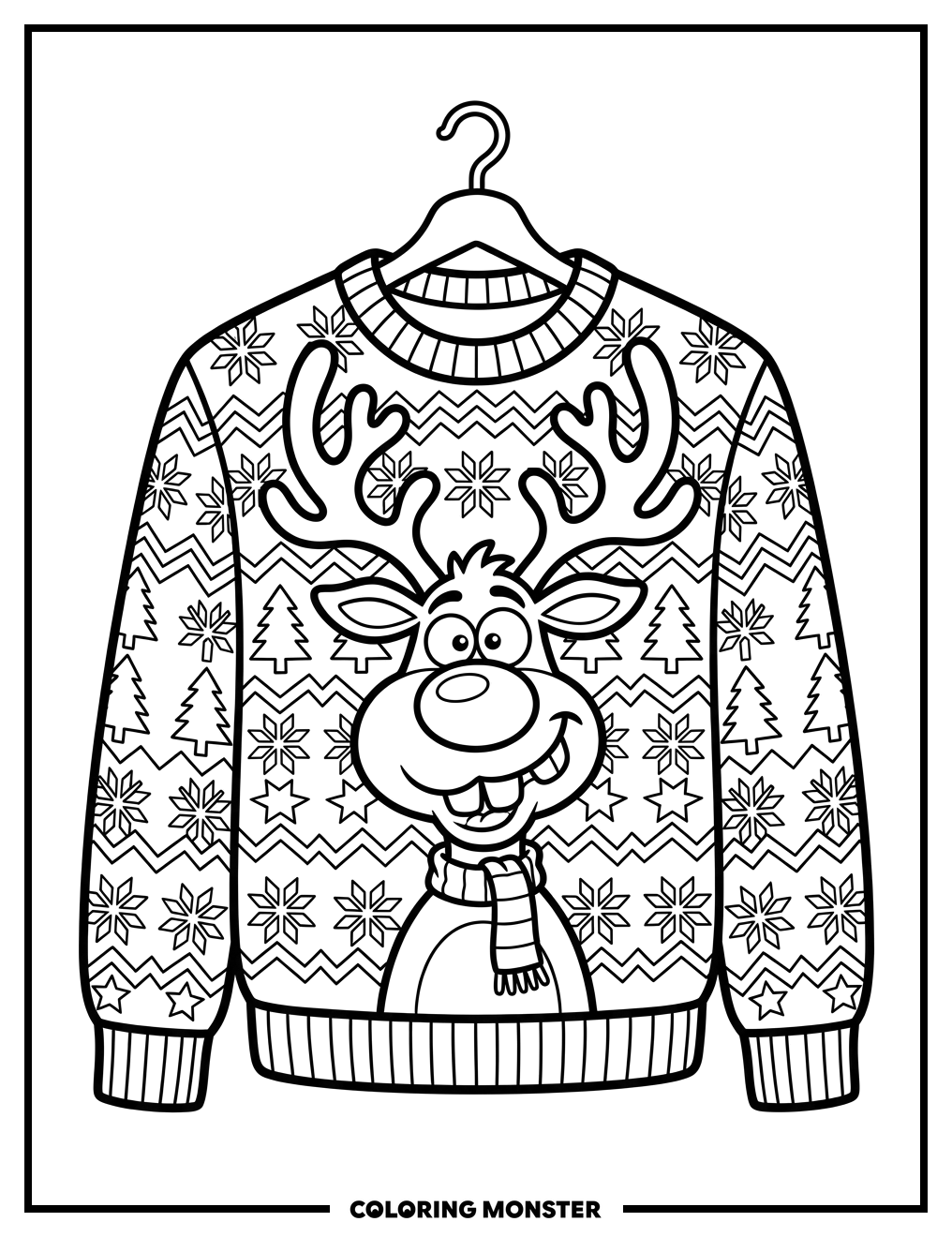 Comical Reindeer Christmas Sweater Coloring Page