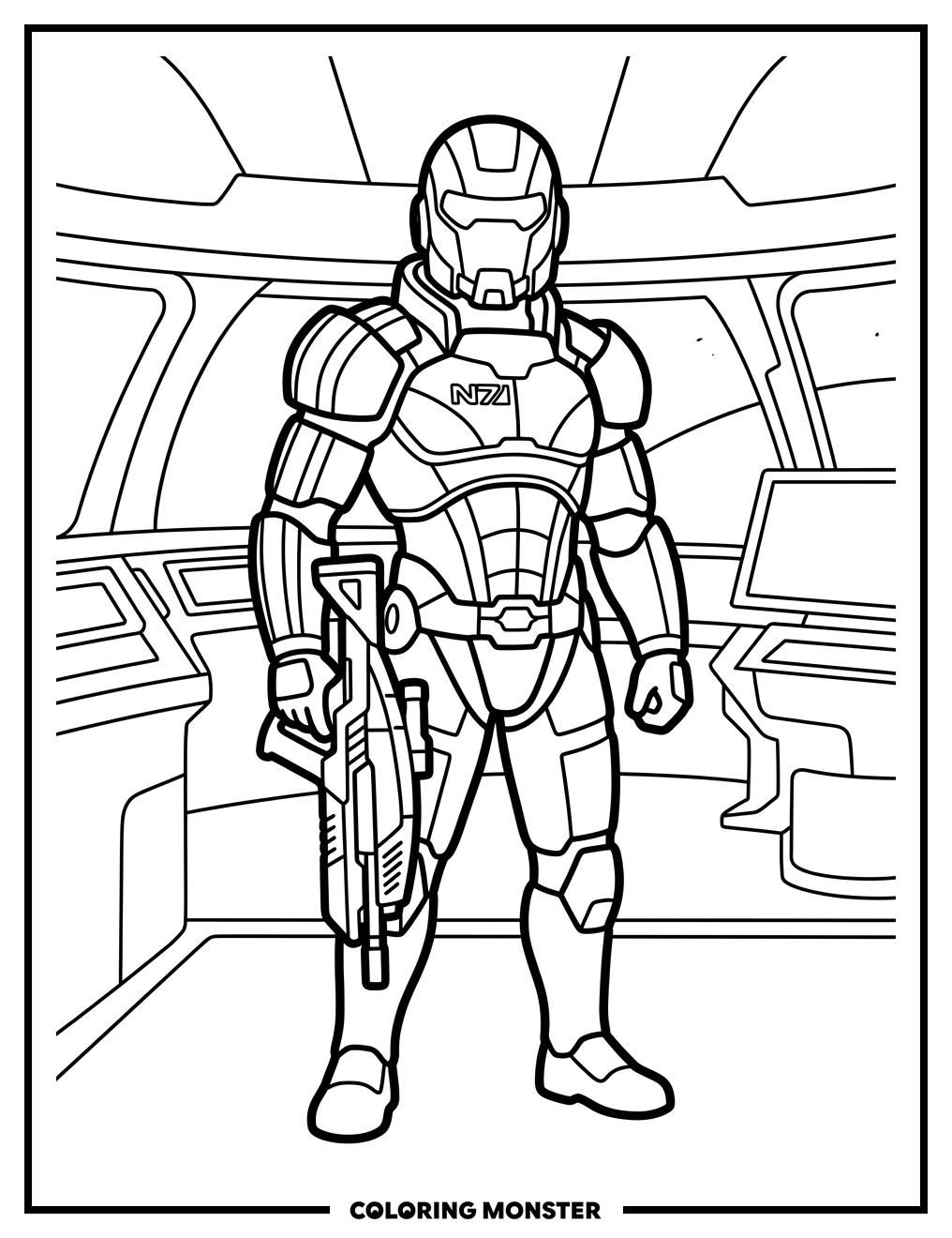 Commander Shepard in N7 Armor Coloring Page