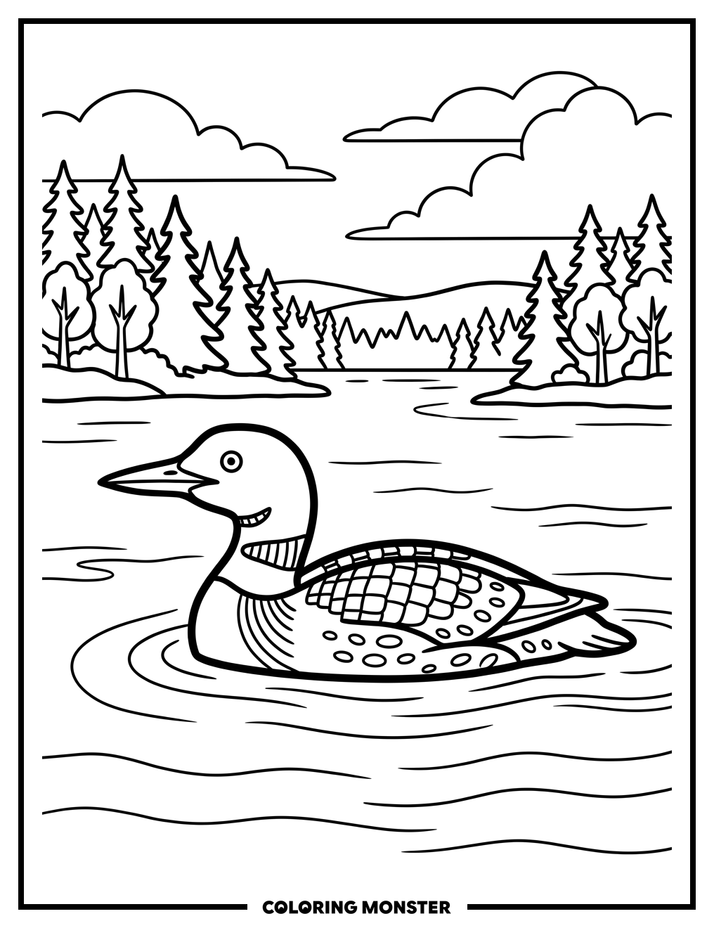 Common Loon on Calm Lake Coloring Page