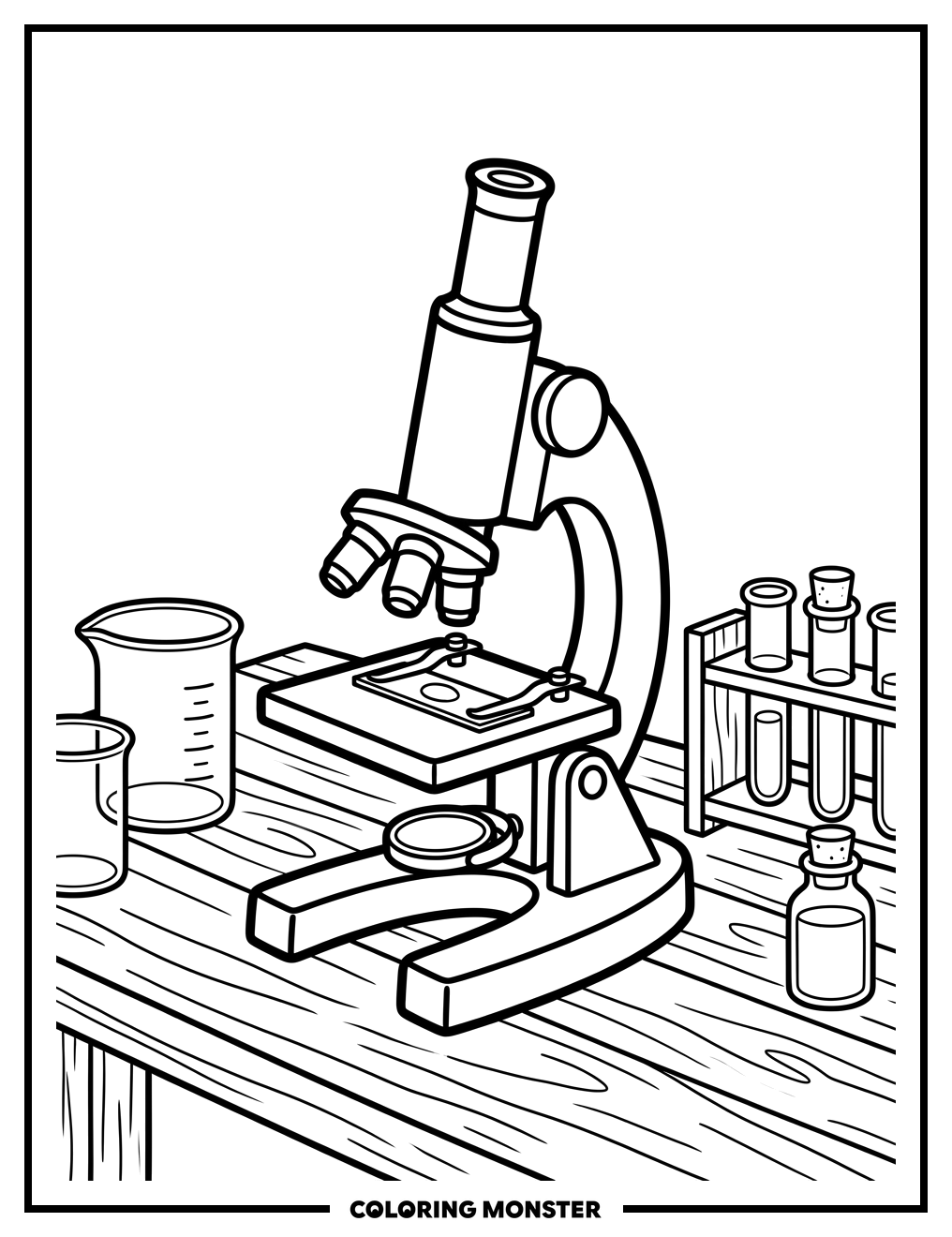 Compound Microscope on a Lab Desk Coloring Page