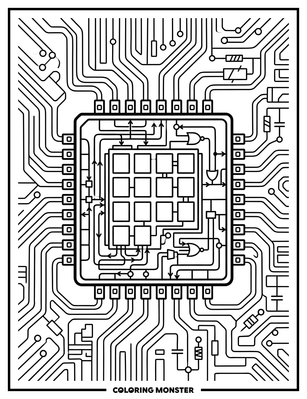 Computer Cache Memory Chip Coloring Page