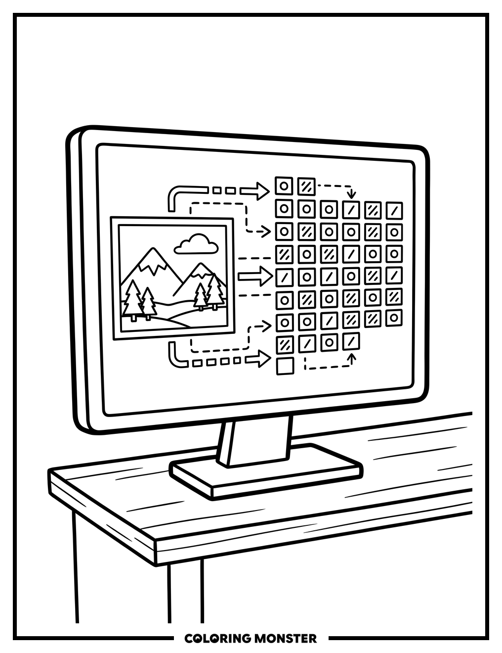 Computer Monitor Data Conversion Coloring Page