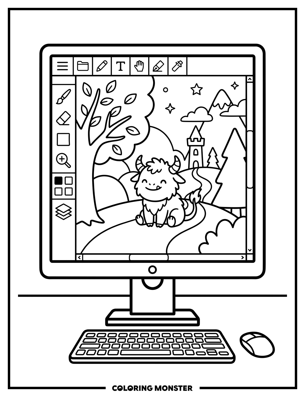 Computer Monitor With Digital Art Coloring Page
