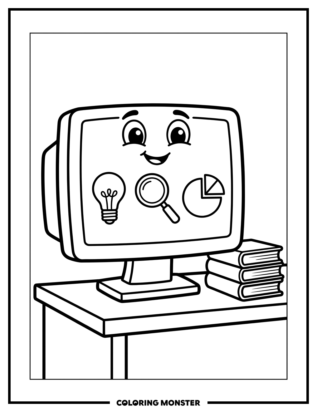 Computer Monitor With Icons Coloring Page