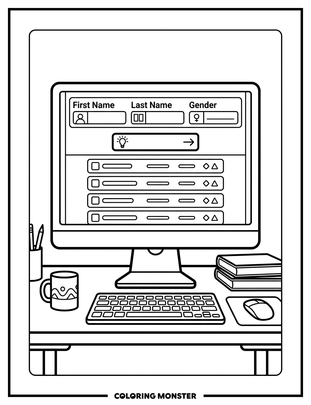 Computer Screen Student Name Generator Coloring Page