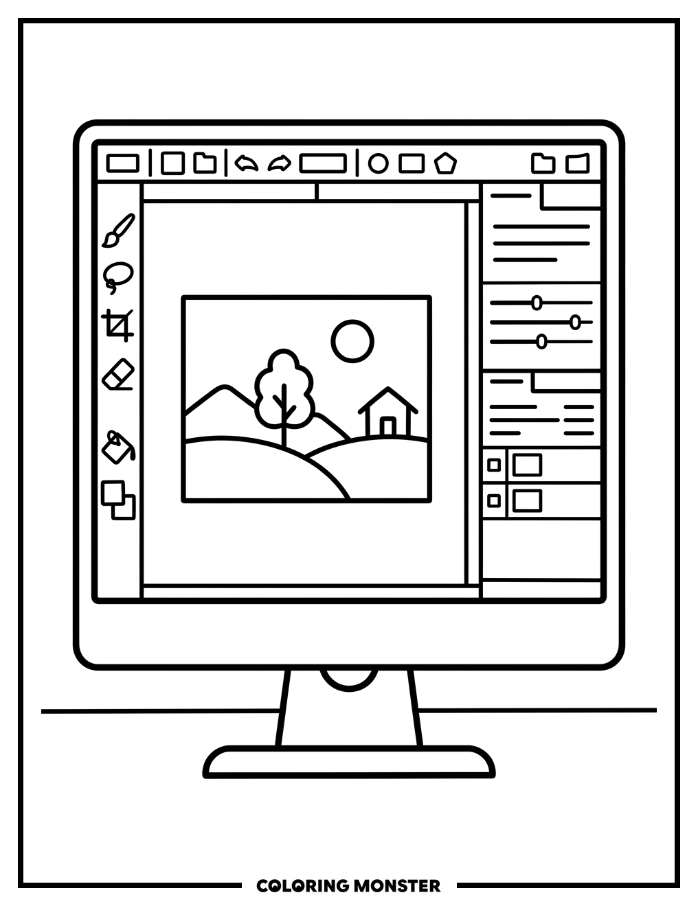 Computer Screen With Photo Editor Coloring Page