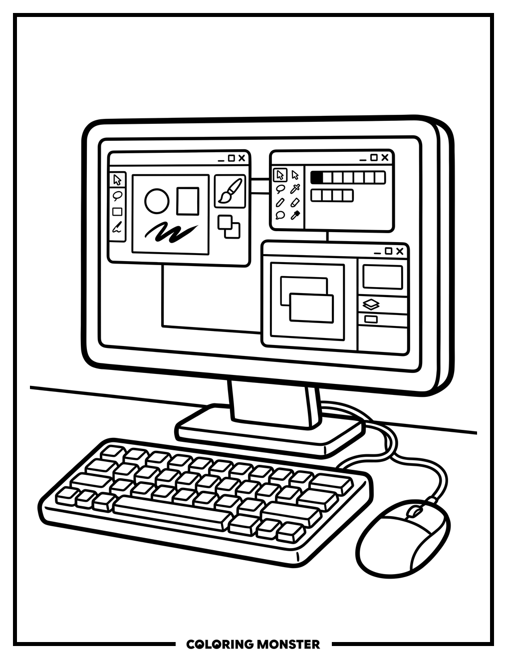 Computer Setup With Drawing Apps Coloring Page