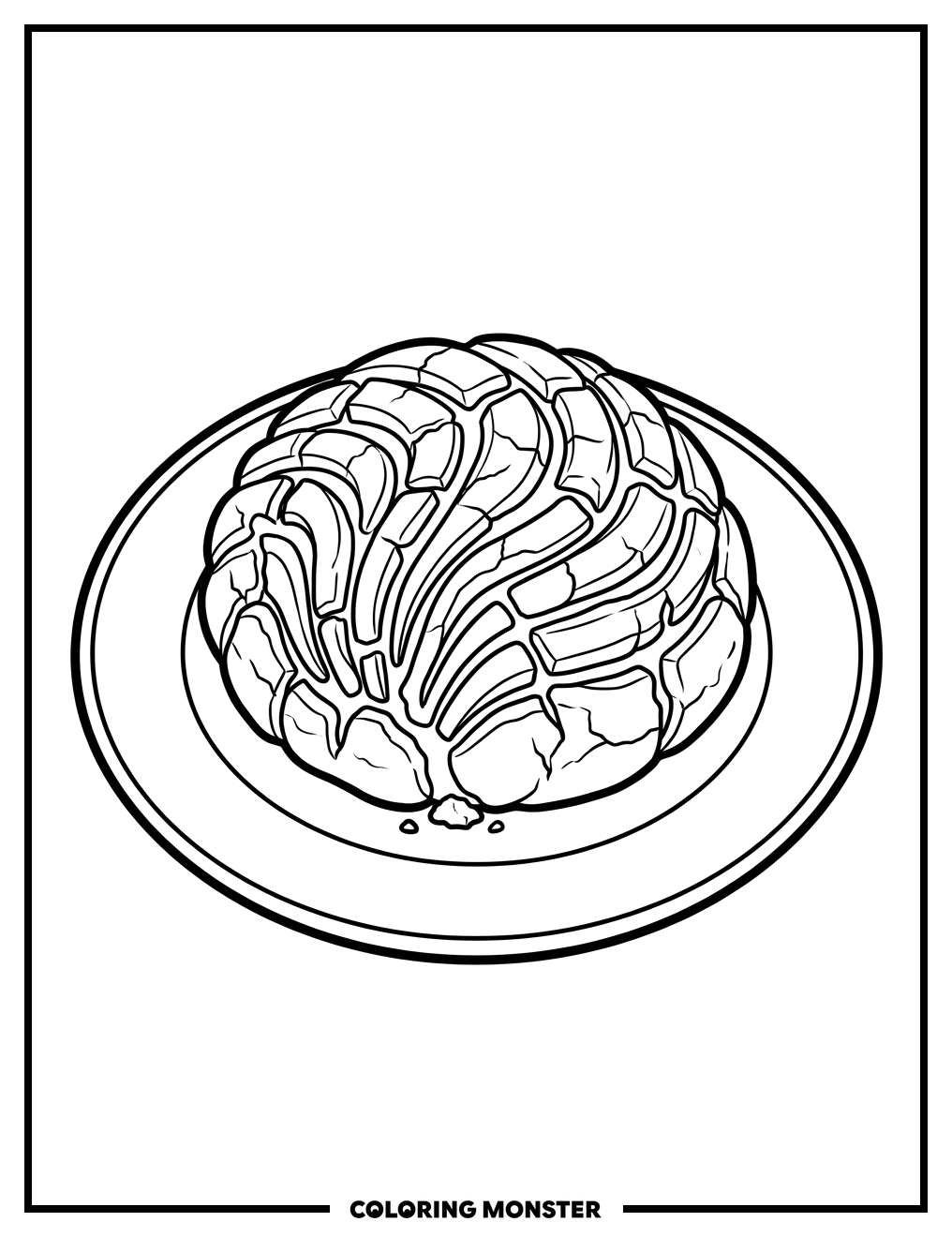 Concha Pastry on a Plate Coloring Page