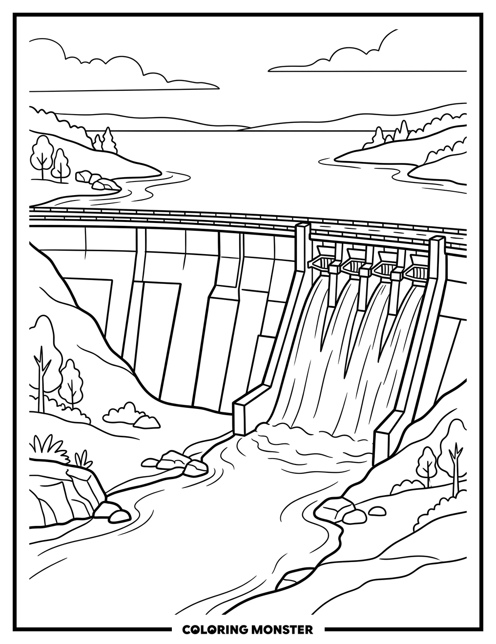 Concrete Dam And Reservoir Coloring Page