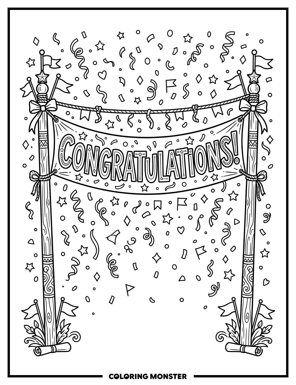 Congratulations Banner With Confetti Coloring Page