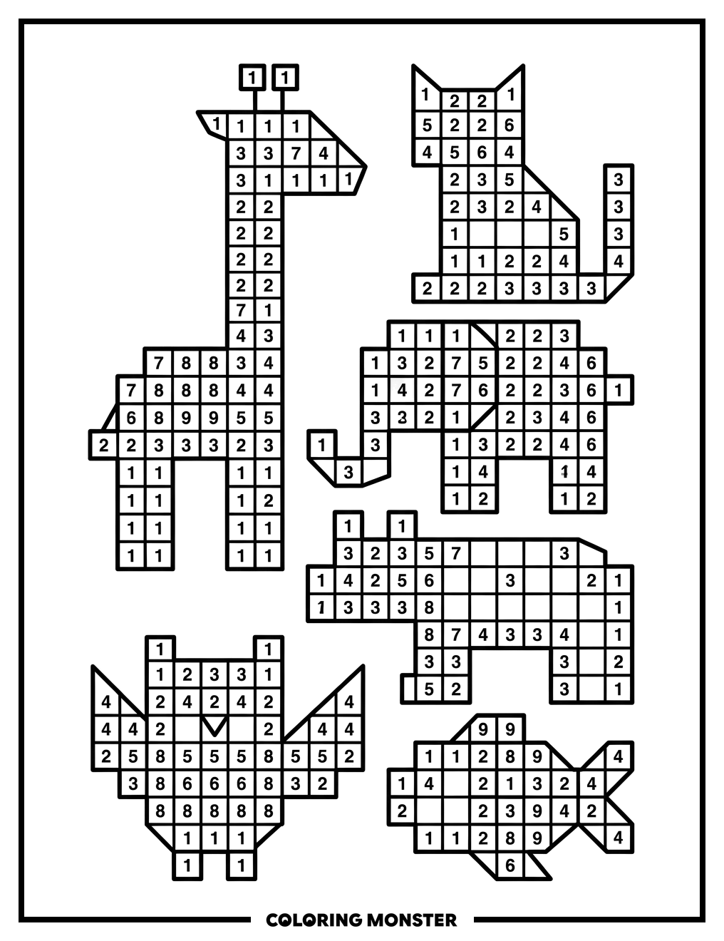 Connect The Dots Animals Coloring Page