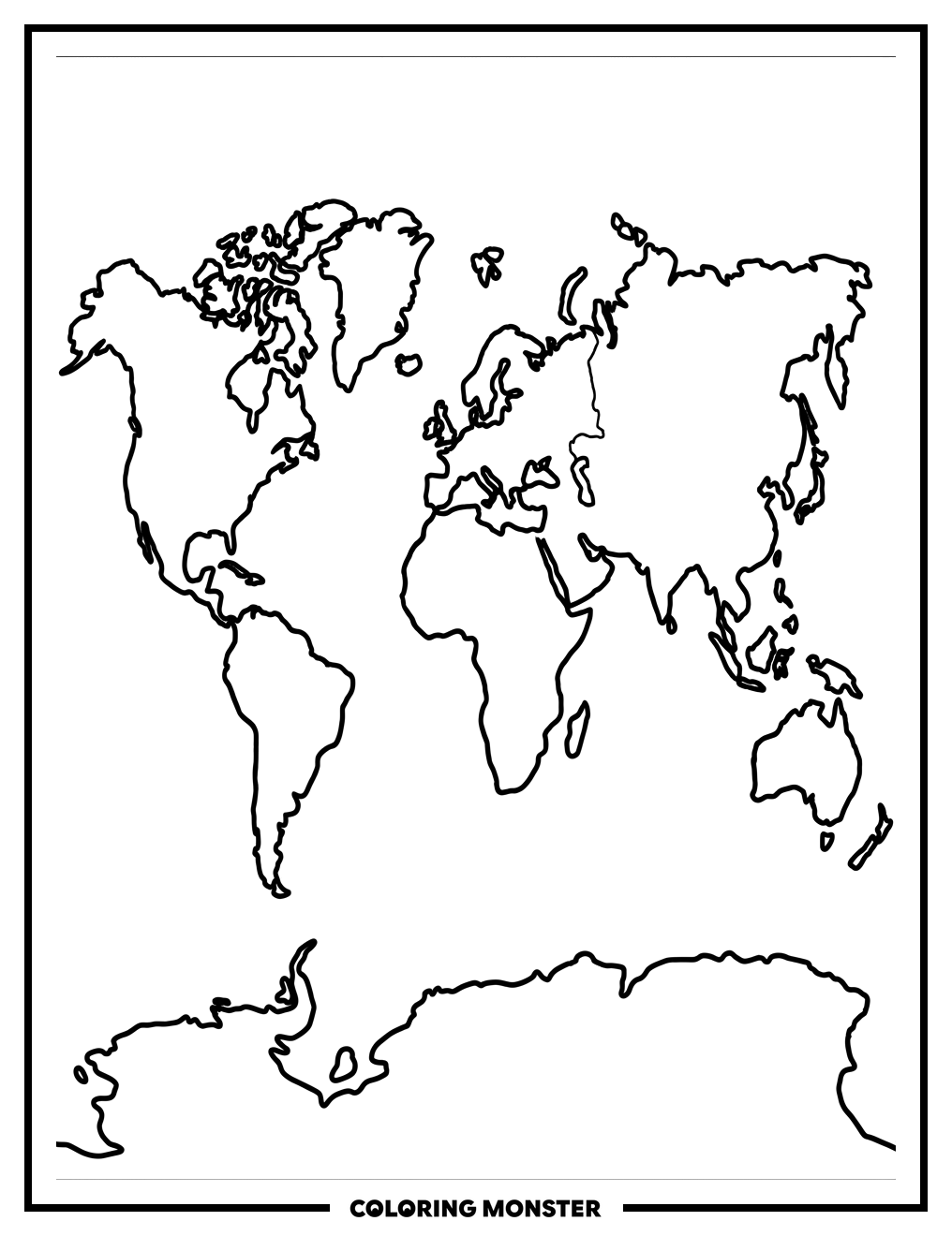 Continents on World Map Coloring Page
