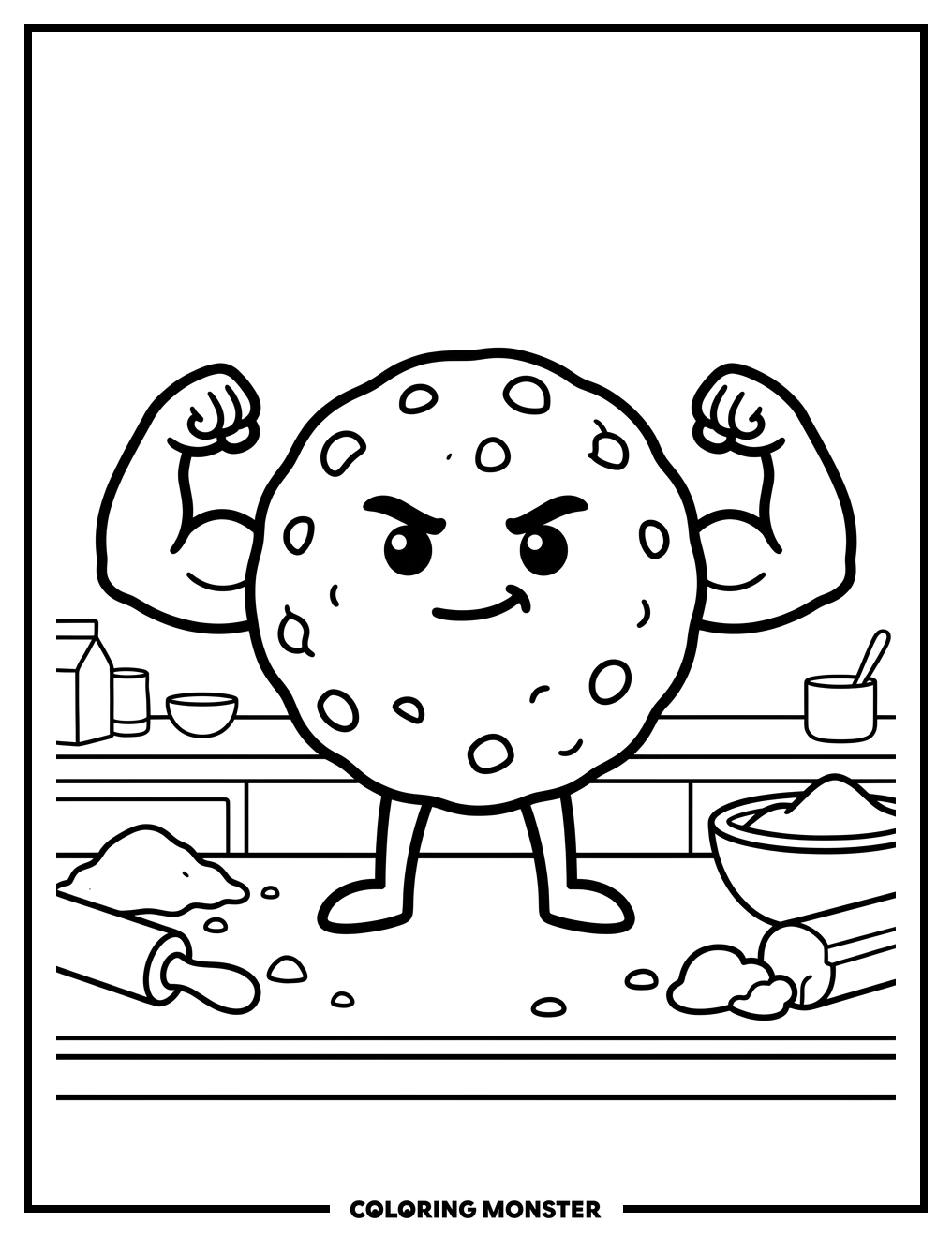 Cookie Flexing Biceps Coloring Page