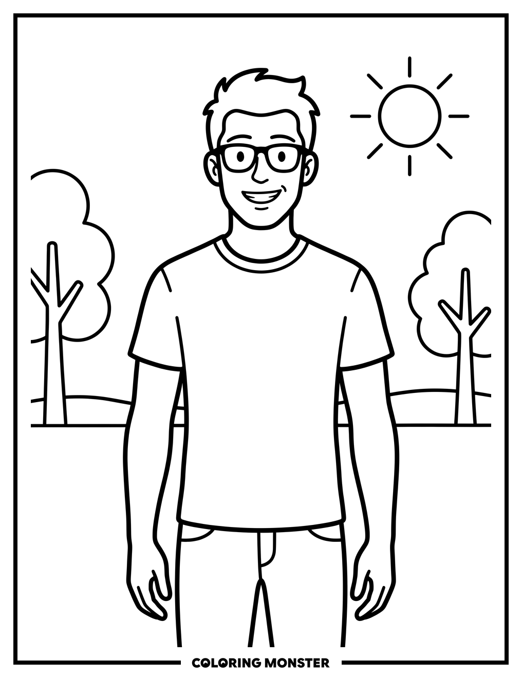 Cool Dude with Sunglasses Coloring Page