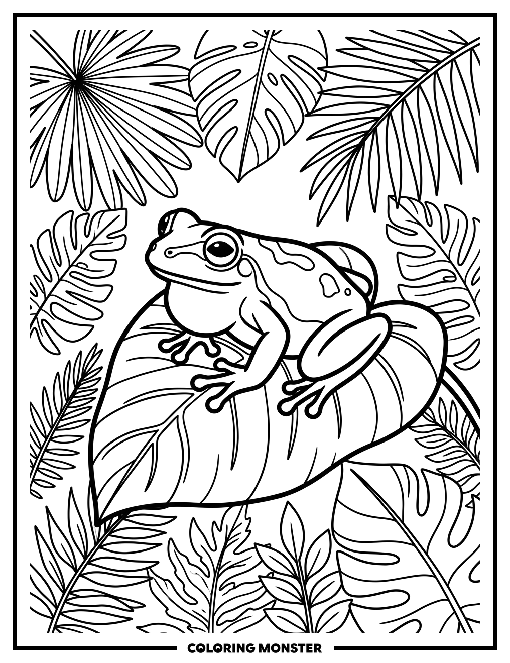 Coquí Frog on Leaf Coloring Page