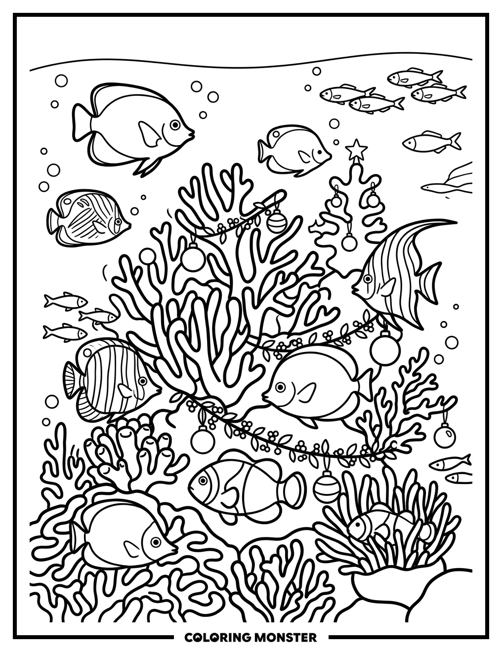 Coral Reef Christmas Celebration Coloring Page