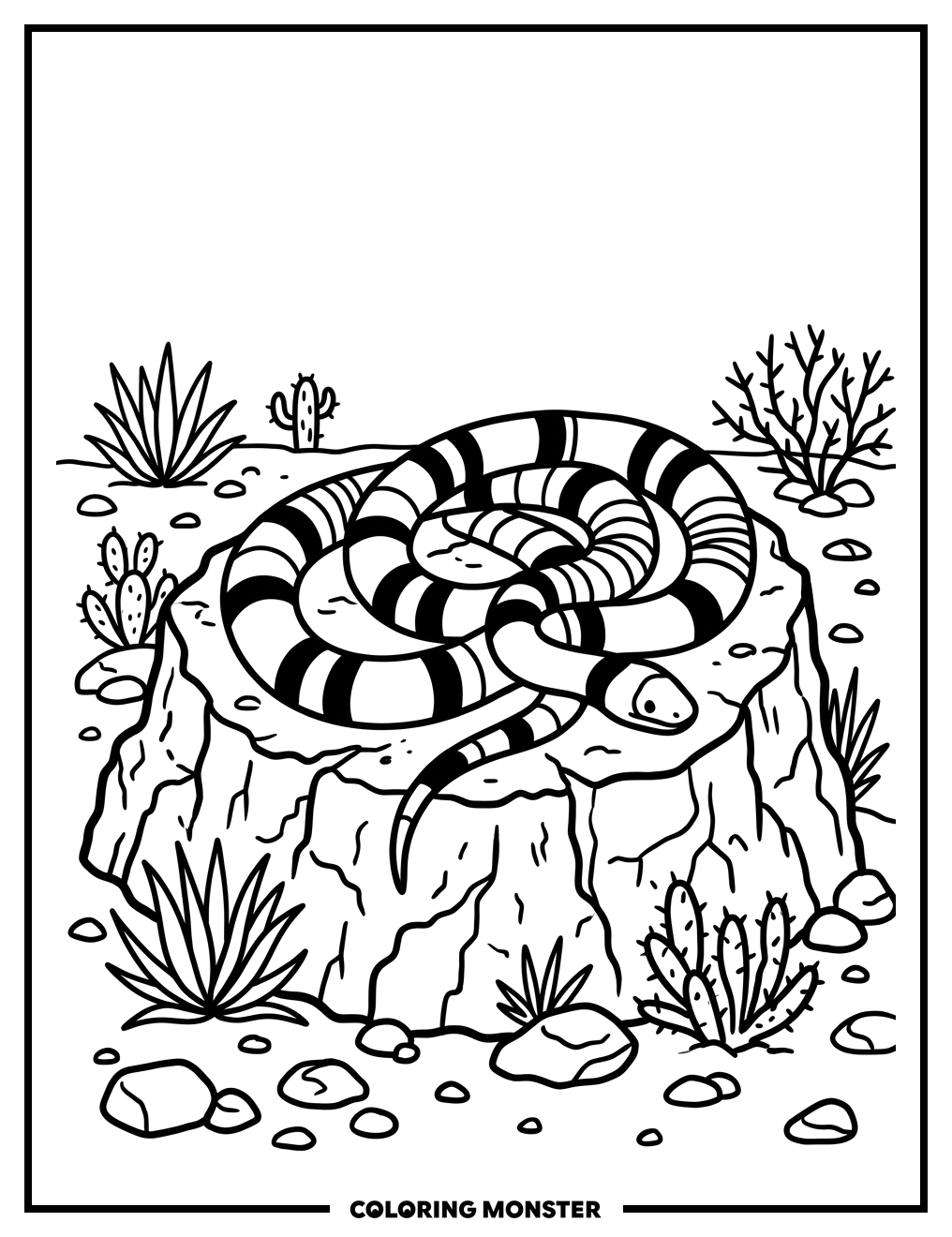 Coral Snake on Textured Rock Coloring Page