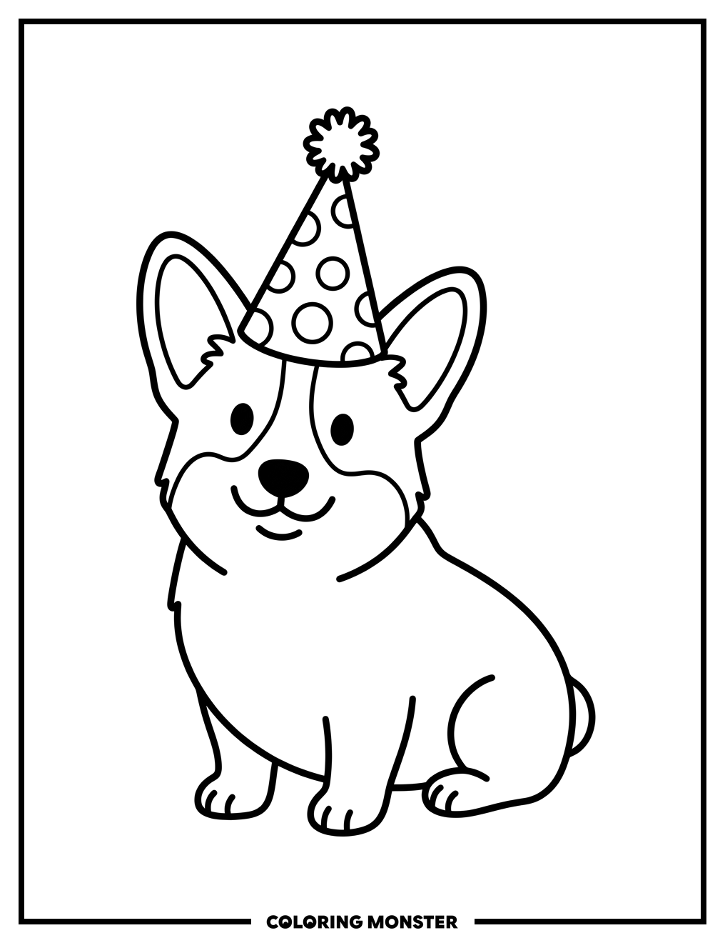 Corgi Wearing A Party Hat Coloring Page