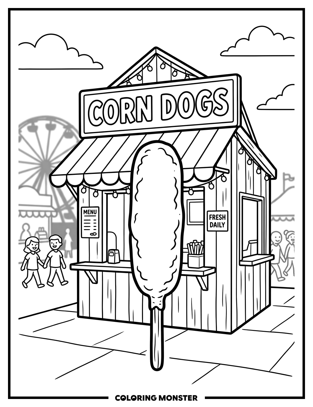 Corn Dog Stand At The Fair Coloring Page