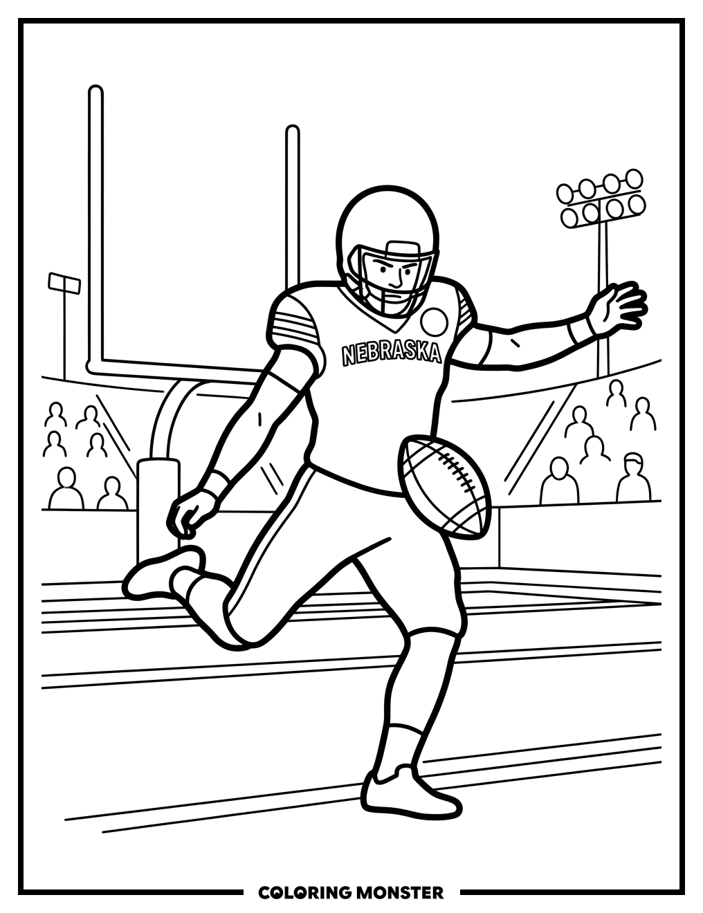 Cornhuskers Football Player Kicking Ball Coloring Page