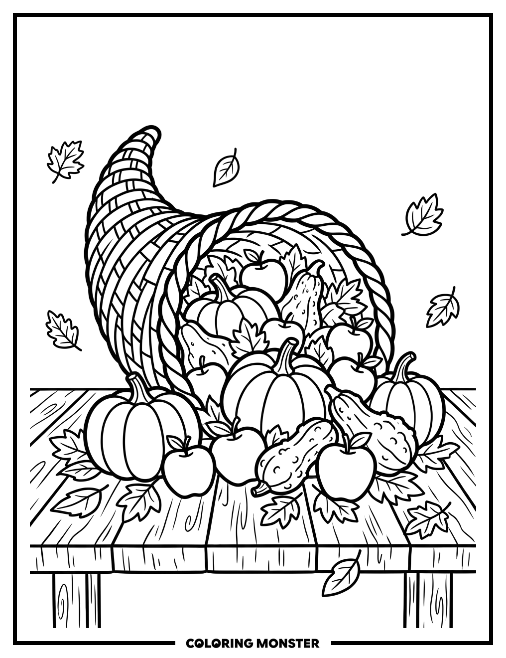 Cornucopia of Autumn Harvest Coloring Page