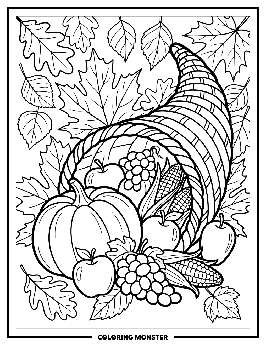 Cornucopia Of Autumn Harvest Coloring Page