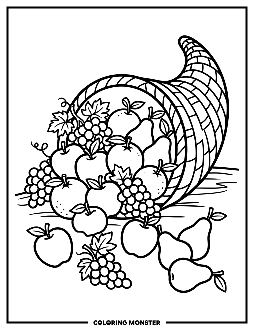Cornucopia Overflowing with Fruit Coloring Page
