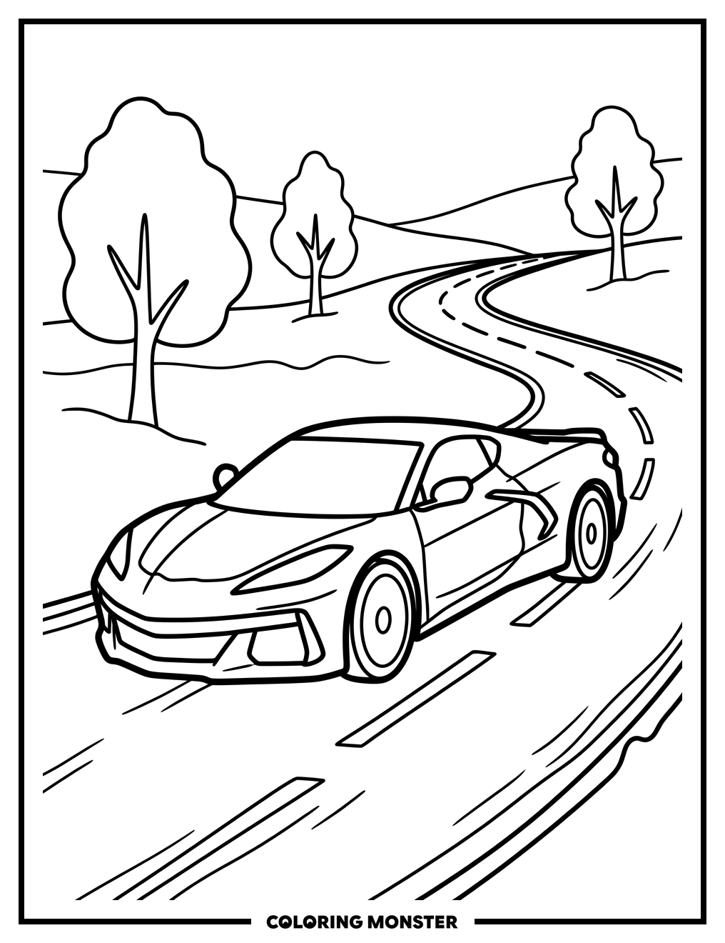 Corvette Z06 on Winding Road Coloring Page