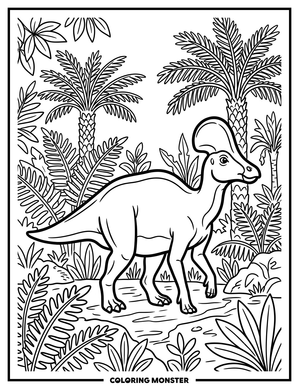 Corythosaurus In Prehistoric Forest Coloring Page