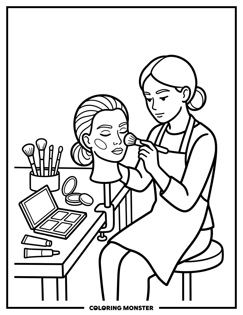 Cosmetologist Student Practicing Makeup Coloring Page