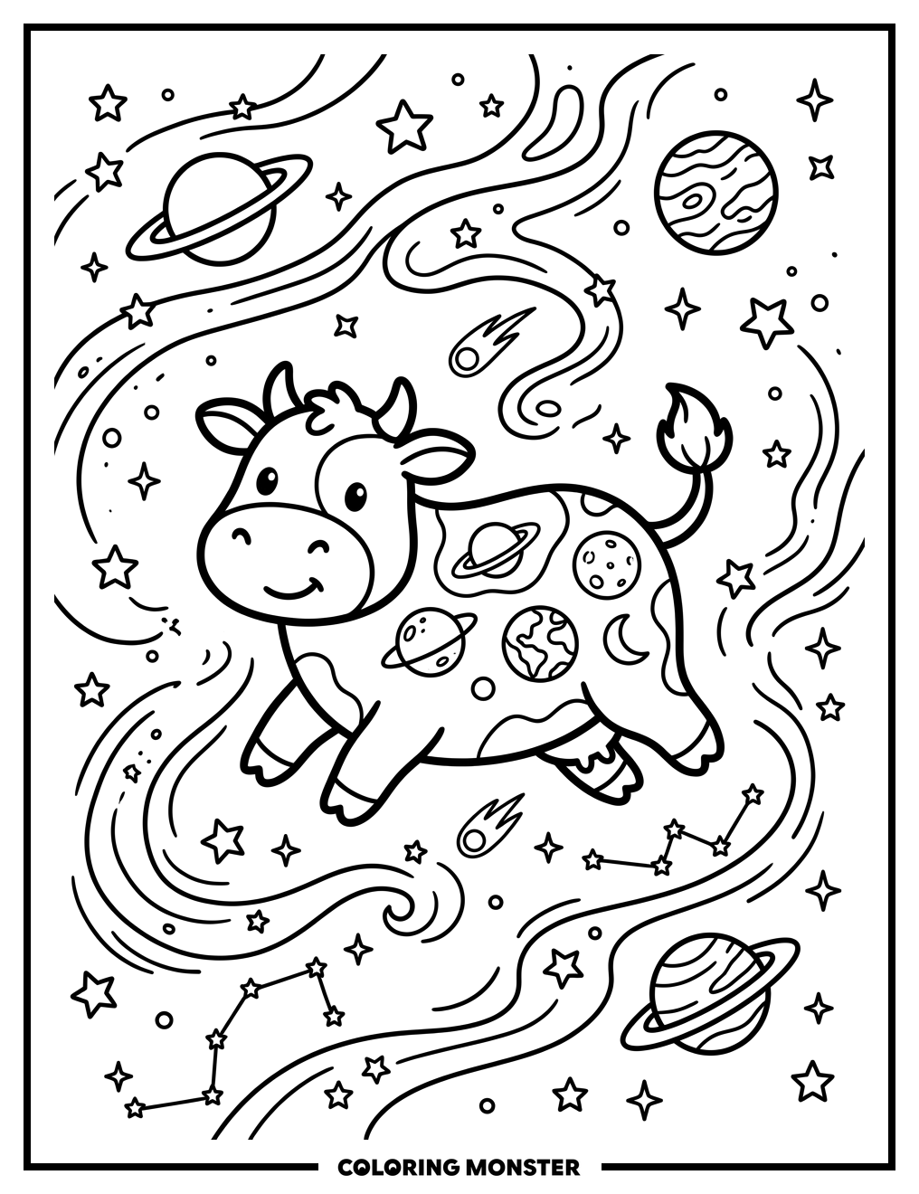 Cosmic Cow Among The Stars Coloring Page
